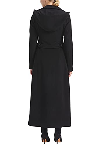 Women's Double Breasted Maxi Long Winter Wool Trench Coat Hooded Thick Warm Overcoats