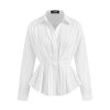 Womens Shirts Dressy Casual Pleated Button Down Shirt Long Sleeve Work Blouse Collar Solid Top