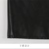 Women Extra Long Red Black Pu Leather Trench Coat Gold Button Double Breasted Elegant Chic Overcoat