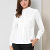 Women's Mock Neck Blouse Ruffle Work Office Cotton Pleated Button Up Shirt