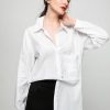 Women's Long Sleeve Shirts Button Down Blouse Cotton Tunic High Low Tops