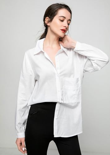Women's Long Sleeve Shirts Button Down Blouse Cotton Tunic High Low Tops