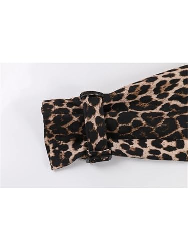 Women Long Oversized Leopard Print Trench Coat Double Breasted Vintage Lapel Outerwear With Belt