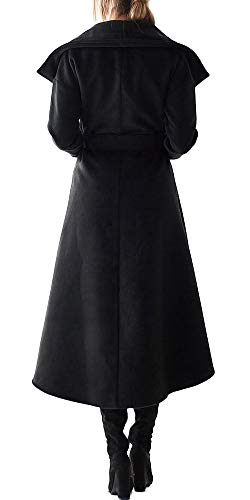 Women's Winter Wool Trench Coat Wrap Large Collar High Low Jacket Outwear with Belt