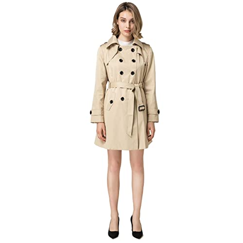 Women's Double-Breasted Trench Coat Classic Lapel Overcoat Slim Outerwear Waterproof Coat with Belt Buckle
