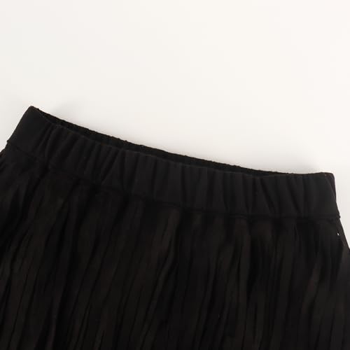 Girls and Women Suede Fringe Skirt Boho Tassel Layered Ruffle Skirt (5-12 Years)