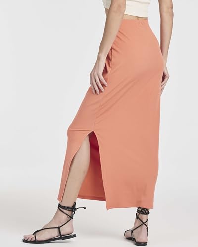 3 Pack: Women's Ribbed High Waisted Maxi Skirt with Side Slit - Casual Long Pencil Skirt