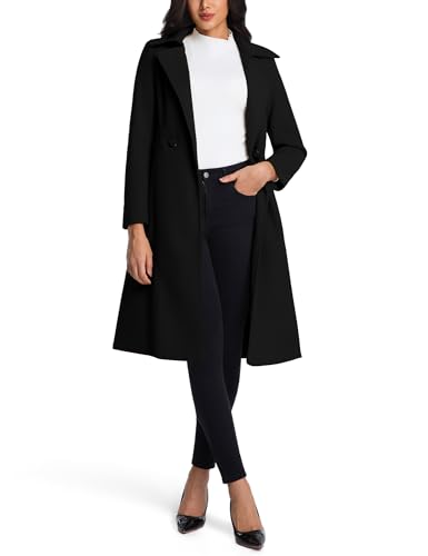 Long Wool Coats for Women Double Breasted Vintage Fall Winter Pea Coat Jackets