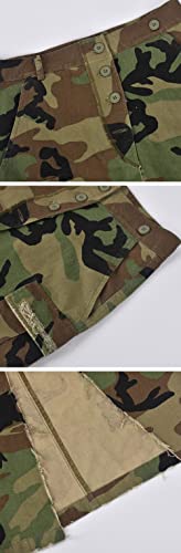 Women Camouflage Skirt Camo Maxi Pencil Skirt Bodycon Button Slit Cargo Skirt with Pocket