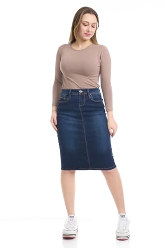 Repreve Denim Knee-Length Jean Skirt for Women with Pockets - Melrose