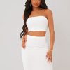 Textured Crop Tube Top & Pencil Skirt Set (Color : White, Size : Medium)