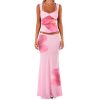 Women Two Piece Maxi Skirt Sets Y2k Floral Print Cami Top Slim Fit Pencil Long Skirt Vacation Beach Outfits
