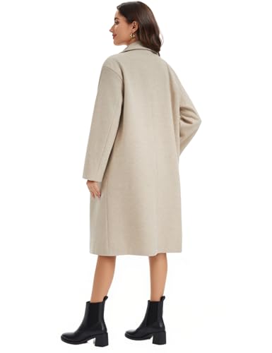 Women's Long Pea Coat Double Breasted Notch Lapel Trench Coat Office Work Peacoat Jacket Dress Coat