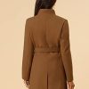 Women's Classic Stand Collar Outwear Overcoat Long Sleeve Winter Belted Pea Coat