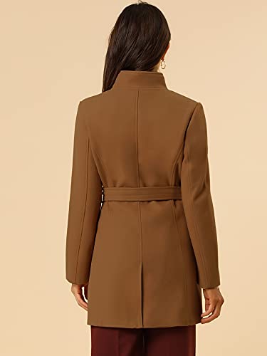 Women's Classic Stand Collar Outwear Overcoat Long Sleeve Winter Belted Pea Coat