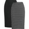 Women's Plus Size 2 Pack Striped Slit Midi Skirts High Waist Pencil Skirt