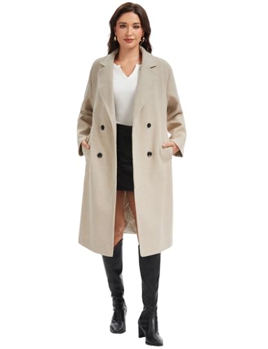 Women's Long Pea Coat Double Breasted Notch Lapel Trench Coat Office Work Peacoat Jacket Dress Coat