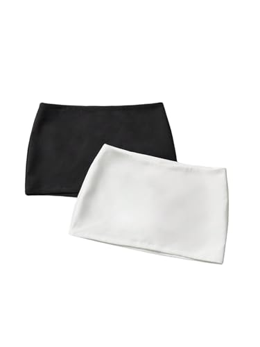 Women's 2 Pack Mini Skirt with Shorts Zip Up Micro Skort Pencil Skirts