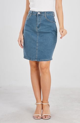 Women's Basic Five-Pocket Rugged Wear Denim Pencil Skirt with Slit