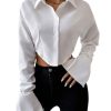 Women's Cropped Button Down Shirts Long Sleeve Collared Crop Tops Office Work Business Outfits