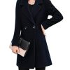 Womens Elegant Notched Collar Button Wool Blend Solid Long Pea Coat Overcoat
