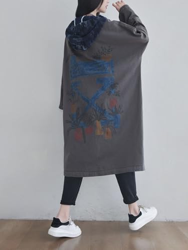 Women's Plus Size Distressed Denim Jacket Loose Fit Trench Coat Casual Long Sleeve Outerwear for Everyday Fashion