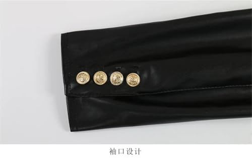 Women Extra Long Red Black Pu Leather Trench Coat Gold Button Double Breasted Elegant Chic Overcoat