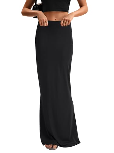 Women's High Waist Elastic Flare Sexy Bodycon Basic Slim Maxi Skirt