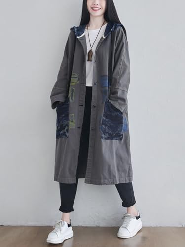 Women's Plus Size Distressed Denim Jacket Loose Fit Trench Coat Casual Long Sleeve Outerwear for Everyday Fashion