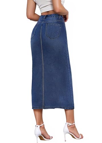 Women's Long Denim Skirt – Stretch Jean Skirt for Office and Casual Wear