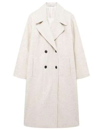 Women's Notched Collar Wool Blend Pea Coat Winter Double Breasted Trench Coat Long Oversized Button Down Overcoats