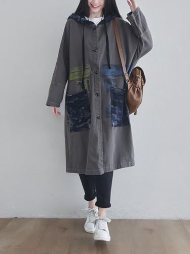 Women's Plus Size Distressed Denim Jacket Loose Fit Trench Coat Casual Long Sleeve Outerwear for Everyday Fashion