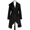Women's Winter Wool Trench Coat Wrap Large Collar High Low Jacket Outwear with Belt