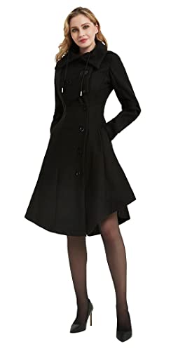 Long Trench Pea Coat for Women - Wool Winter Trench Coat Goth Lapel Peacoat Outwear Thick Hood Pea Jacket Trenchcoat