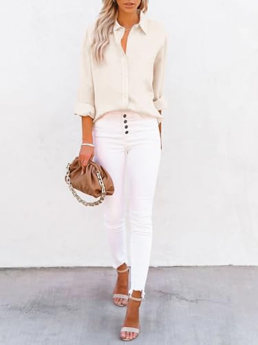 Button Down Shirts for Women Dress Shirts Long Sleeve Wrinkle-Free Blouse Casual Solid Office Work Tunic Top