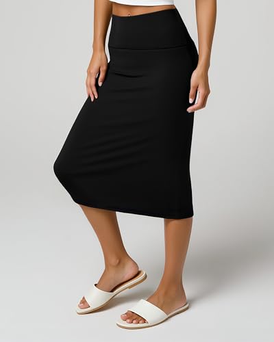 3 Pack: Womens Soft Midi Skirt – High Waisted Pencil Work Office Business Casual Skirts with Back Slit Plus