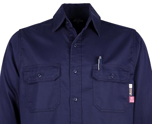 FR Shirts for Men Fire Resistant Button Down Work Shirt 100% Cotton 6.5oz Lightweight Welding Shirts