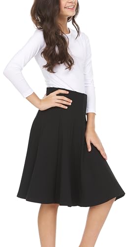 Girls Elastic Waist A-Line Panel Unifrom Skater Skirt