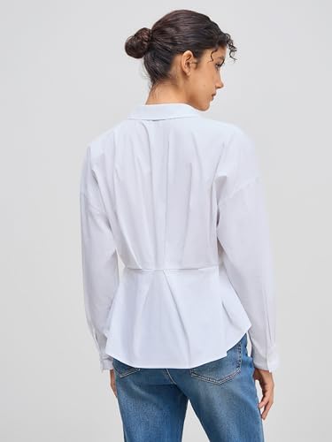 Womens Shirts Dressy Casual Pleated Button Down Shirt Long Sleeve Work Blouse Collar Solid Top