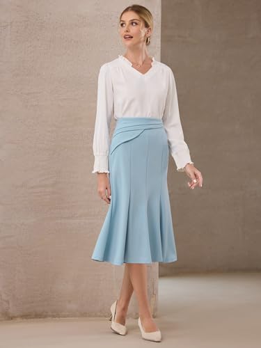 Women's Midi Mermaid Skirt Work High Elastic Waisted Fishtails Skirts