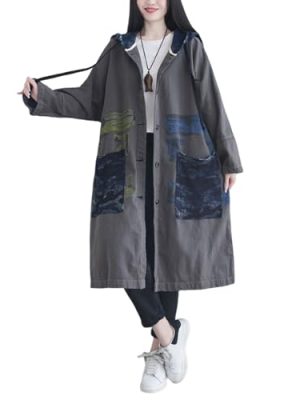 Women's Plus Size Distressed Denim Jacket Loose Fit Trench Coat Casual Long Sleeve Outerwear for Everyday Fashion