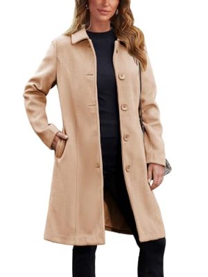 Womens Pea Coat Elegant Overcoat Single Breasted Winter Coat Dress Coat with Pockets