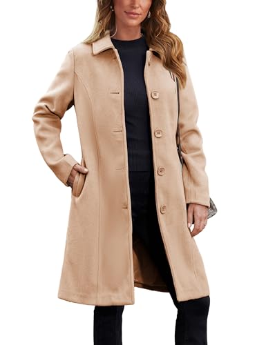 Womens Pea Coat Elegant Overcoat Single Breasted Winter Coat Dress Coat with Pockets