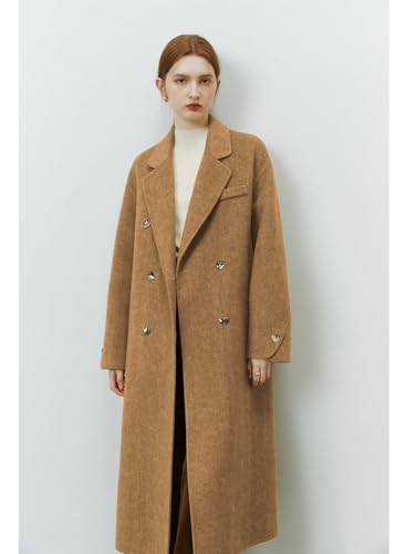 Womens Pea Coats Fall Long Trench Coat Double Breasted Button Down Lapel Belted Peacoat