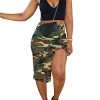 Casual Camo Cargo Skirts for Women Sexy High Split Frayed Raw Hem Pencil Maxi Skirts with Pockets
