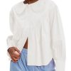 Womens Peter Pan Collar Button Down Blouses Shirts Loose Fit Casual Long Sleeve Summit Shirt