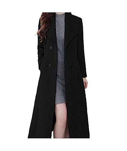 Women's Trench Coat Shawl Collar Double Breasted Maxi Long Pea Coat Winter Work Jacket Wool Blend Overcoat