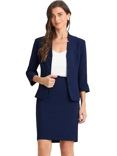 2 Piece Suit Skirt Set for Women's Notched Collar Casual Business Skirt Suit Set and Blazer Pencil Skirts
