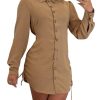 Women Shirt Dress 2025 Long Sleeve Button Down Blouses Side Drawstring Mini Dresses