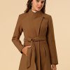 Women's Classic Stand Collar Outwear Overcoat Long Sleeve Winter Belted Pea Coat